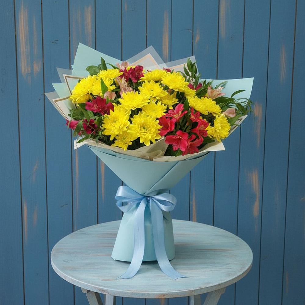 Букет цветов из: Альстромерии и Хризантемы в Задоно-Кагальницкой