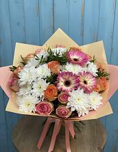 Букет цветов из:  Розы, Герберы и Хризантемы в Задоно-Кагальницкой