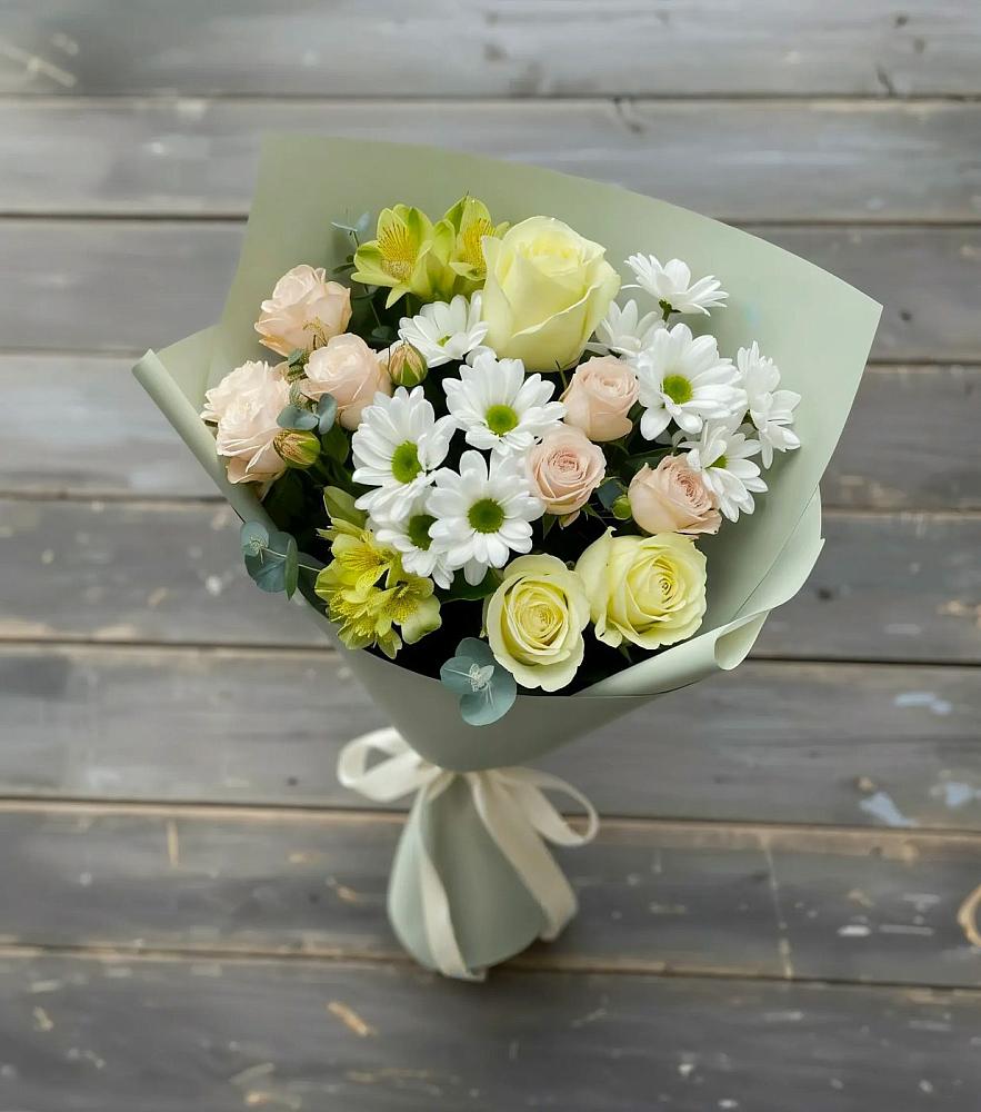 Букет цветов из: Альстромерии, Розы и Хризантемы в Задоно-Кагальницкой