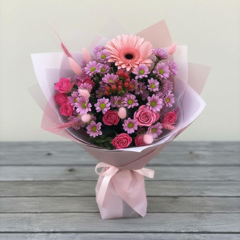 Букет цветов из: Розы, Герберы и Хризантемы в Задоно-Кагальницкой