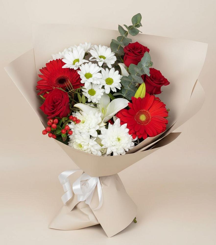 Букет цветов из: Розы, Хризантемы, Герберы и Лилии в Задоно-Кагальницкой