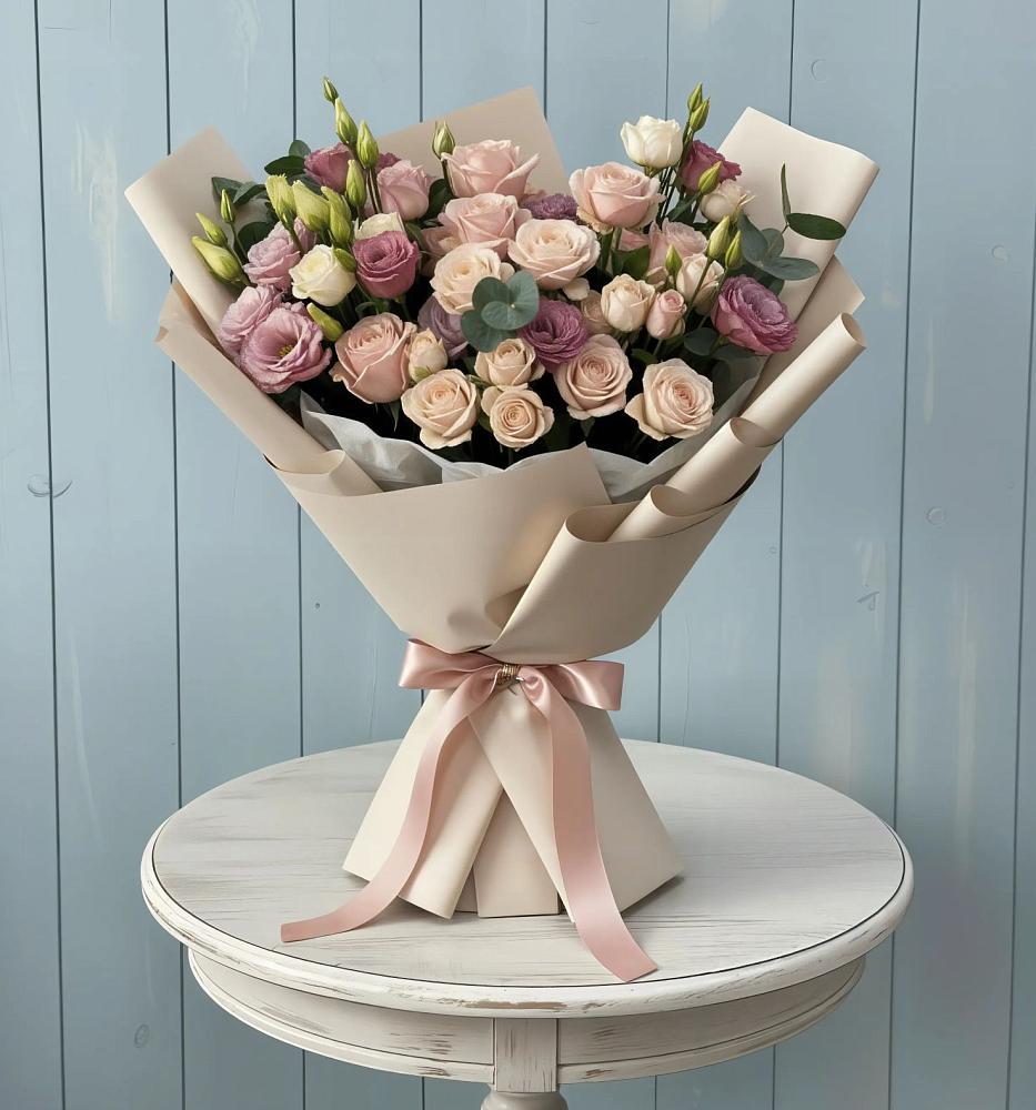 Букет цветов из: Розы и Лизиантусы в Задоно-Кагальницкой