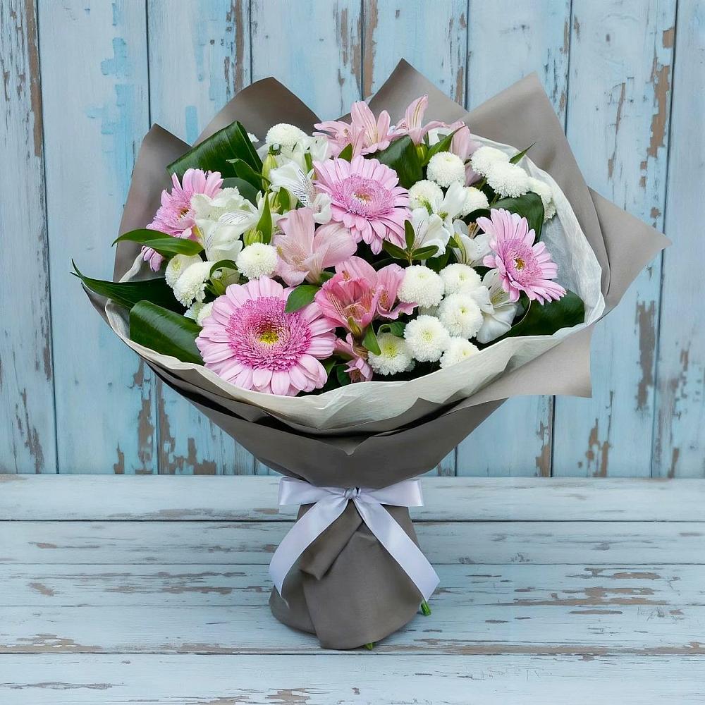 Букет цветов из: Герберы, Альстромерии и Хризантемы в Задоно-Кагальницкой