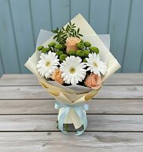 Букет цветов из:  Герберы, Розы и Хризантемы в Задоно-Кагальницкой
