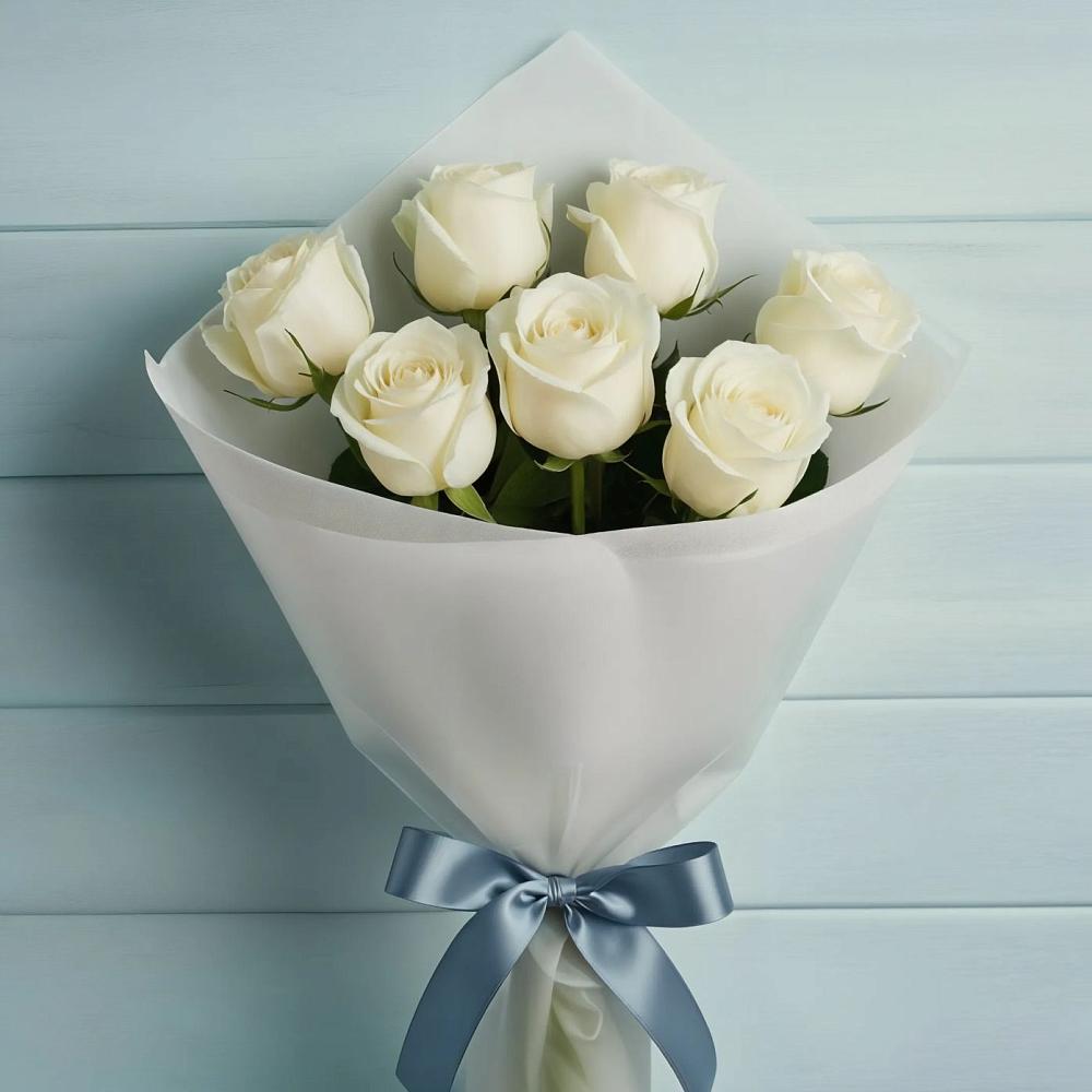 Букет 7 Белых роз Эдлесс Лав в Задоно-Кагальницкой